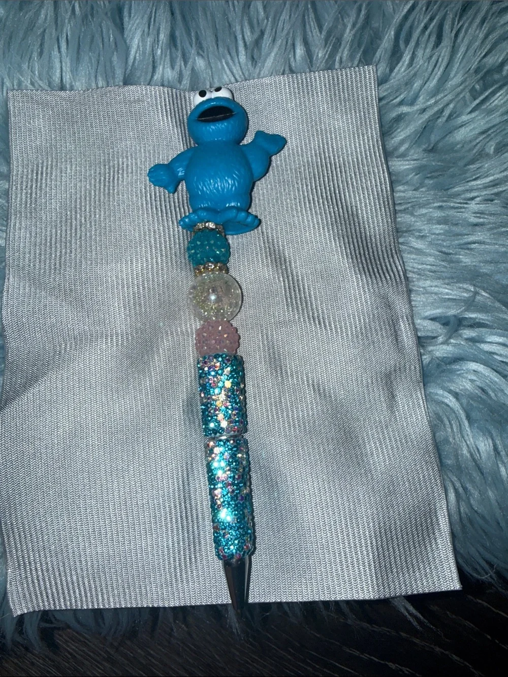 Blue Cookie Monster Beaded Ballpoint Pen